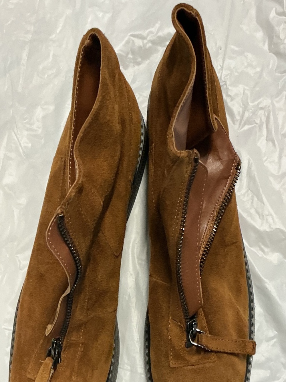 Aerosoles Tan Brown Suede Front Zip Ankle Boots Size 9M